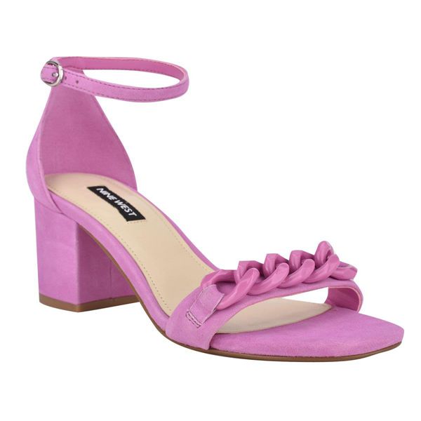 Nine West Kimba Ankle Strap Block Heel Pink Heeled Sandals | Ireland 25C61-3G99